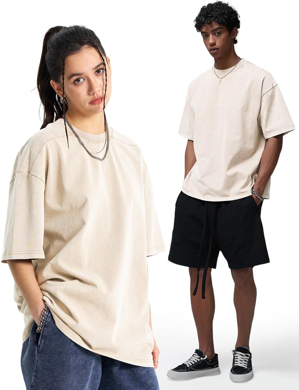 image:imageArssm Oversized Tshirts for Men Acid Wash Loose Fit Vintage Cotton Heavyweight T Shirts Baggy TeesBlackblackbeigebeige