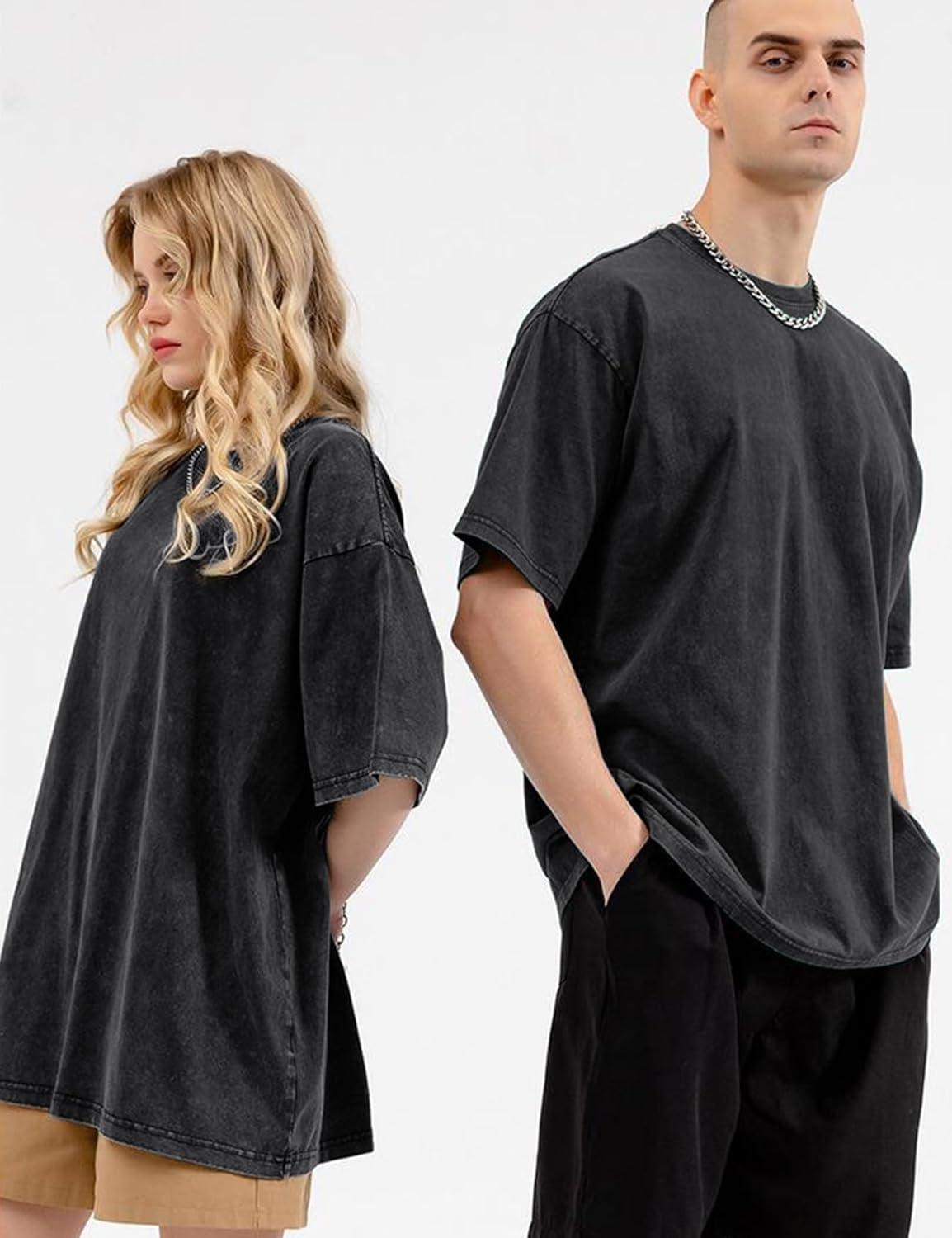 image:imageArssm Oversized Tshirts for Men Acid Wash Loose Fit Vintage Cotton Heavyweight T Shirts Baggy TeesBlackblackbeigebeige