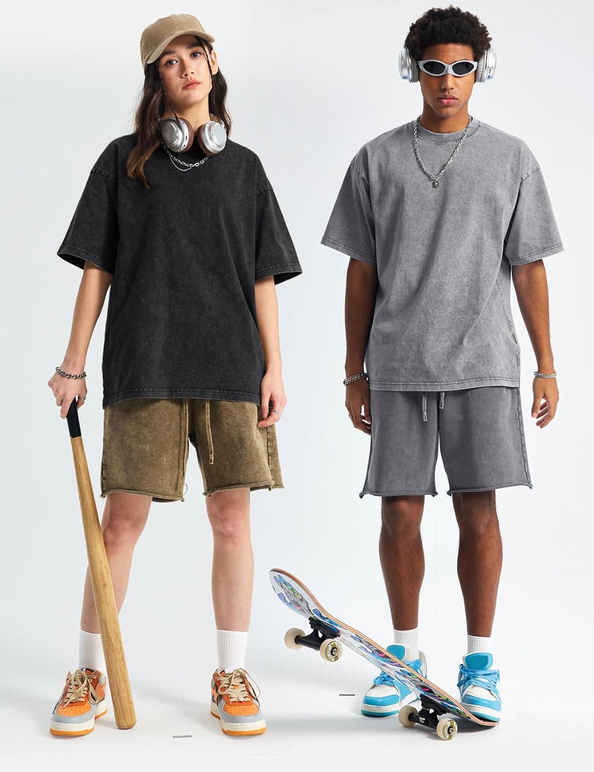 image:imageArssm Oversized Tshirts for Men Acid Wash Loose Fit Vintage Cotton Heavyweight T Shirts Baggy TeesBlackblackgreybeige