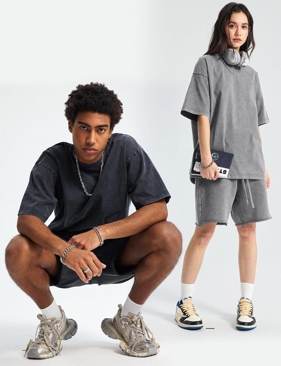 image:imageArssm Oversized Tshirts for Men Acid Wash Loose Fit Vintage Cotton Heavyweight T Shirts Baggy TeesBlackblackgreybeige
