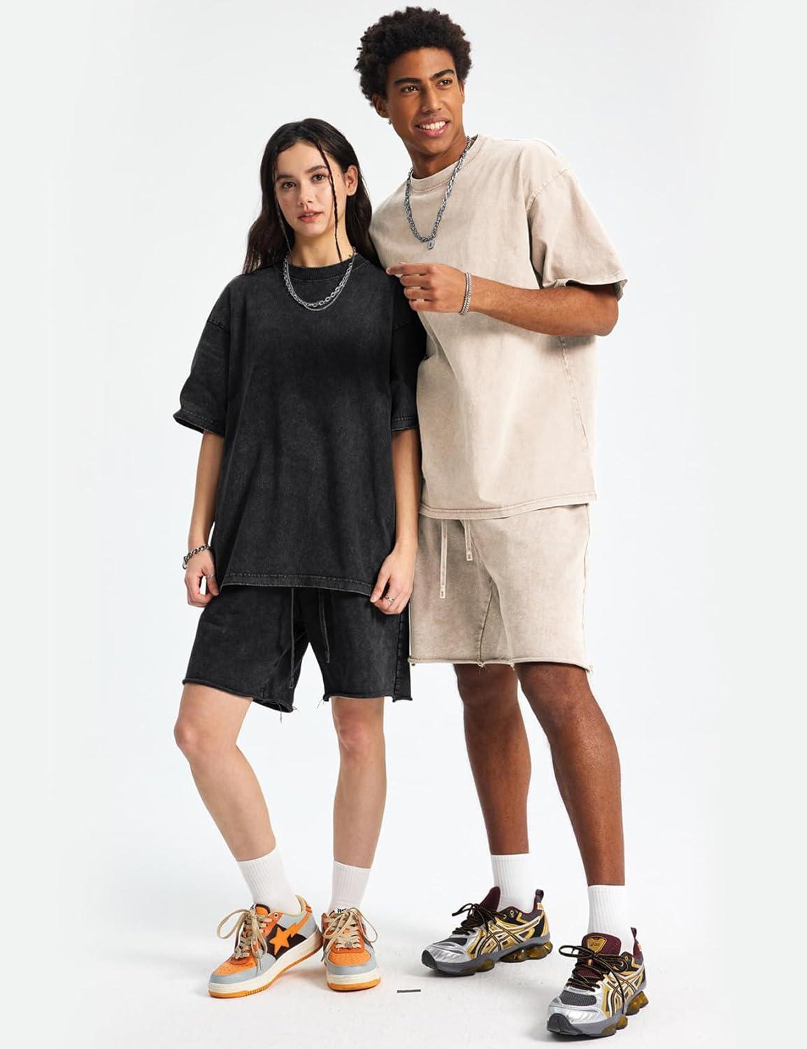 image:imageArssm Oversized Tshirts for Men Acid Wash Loose Fit Vintage Cotton Heavyweight T Shirts Baggy TeesBlackblackgreybeige