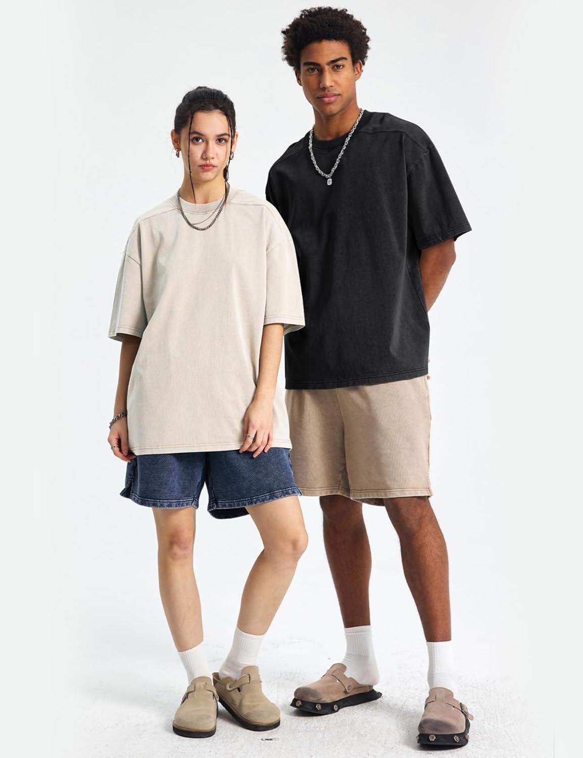 image:imageArssm Oversized Tshirts for Men Acid Wash Loose Fit Vintage Cotton Heavyweight T Shirts Baggy TeesBlackblackgreybeige