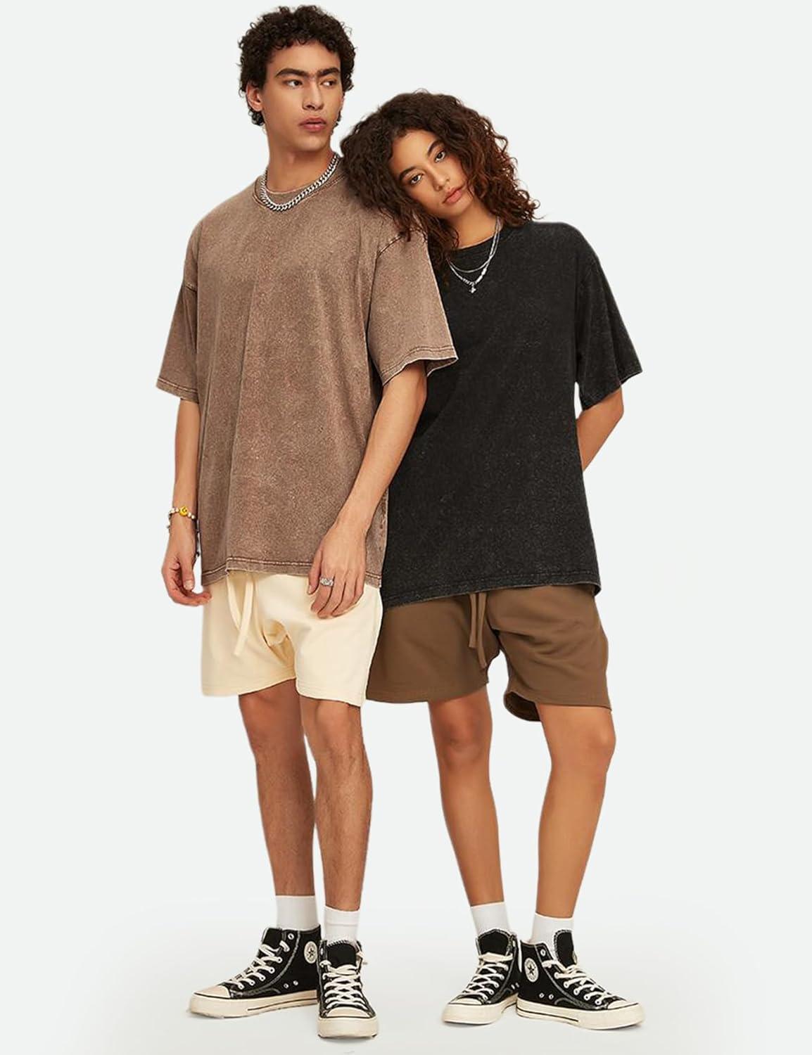 image:imageArssm Oversized Tshirts for Men Acid Wash Loose Fit Vintage Cotton Heavyweight T Shirts Baggy TeesBlackblackgreykhaki