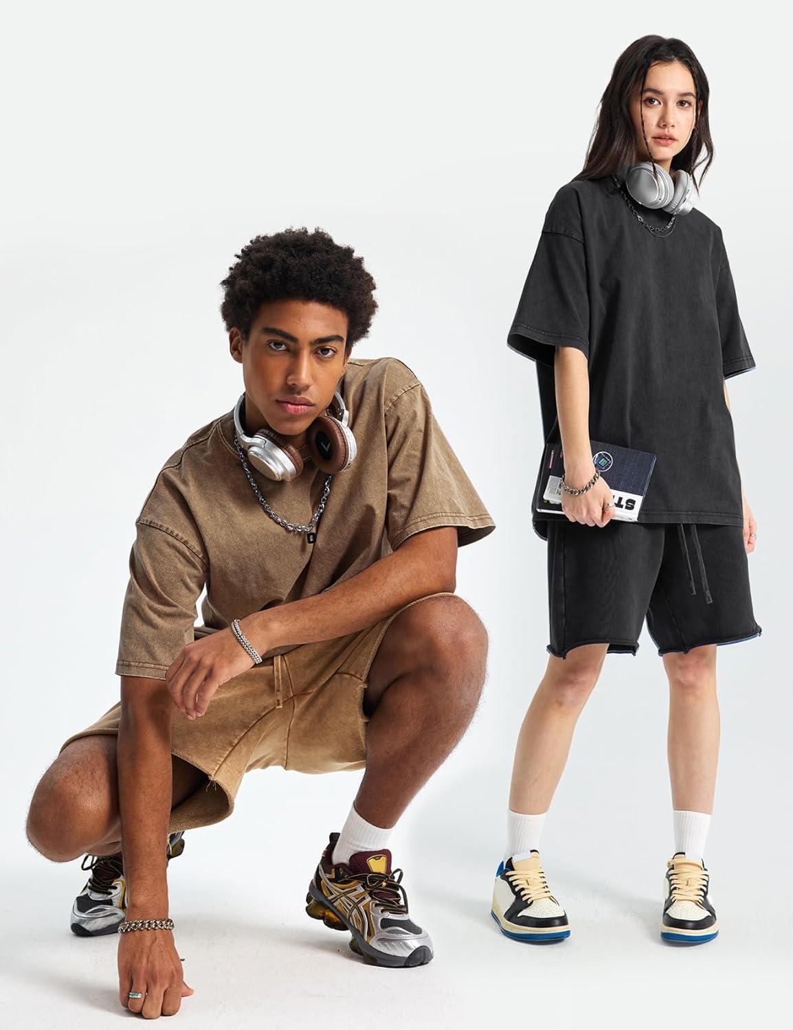 image:imageArssm Oversized Tshirts for Men Acid Wash Loose Fit Vintage Cotton Heavyweight T Shirts Baggy TeesBlackblackgreykhaki