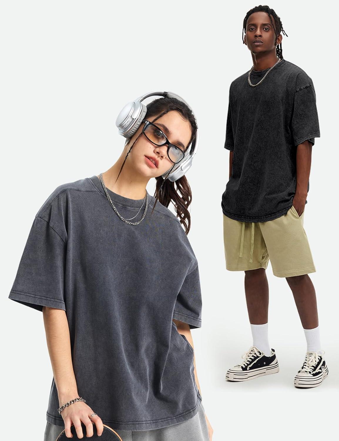 image:imageArssm Oversized Tshirts for Men Acid Wash Loose Fit Vintage Cotton Heavyweight T Shirts Baggy TeesBlackblackgreykhaki