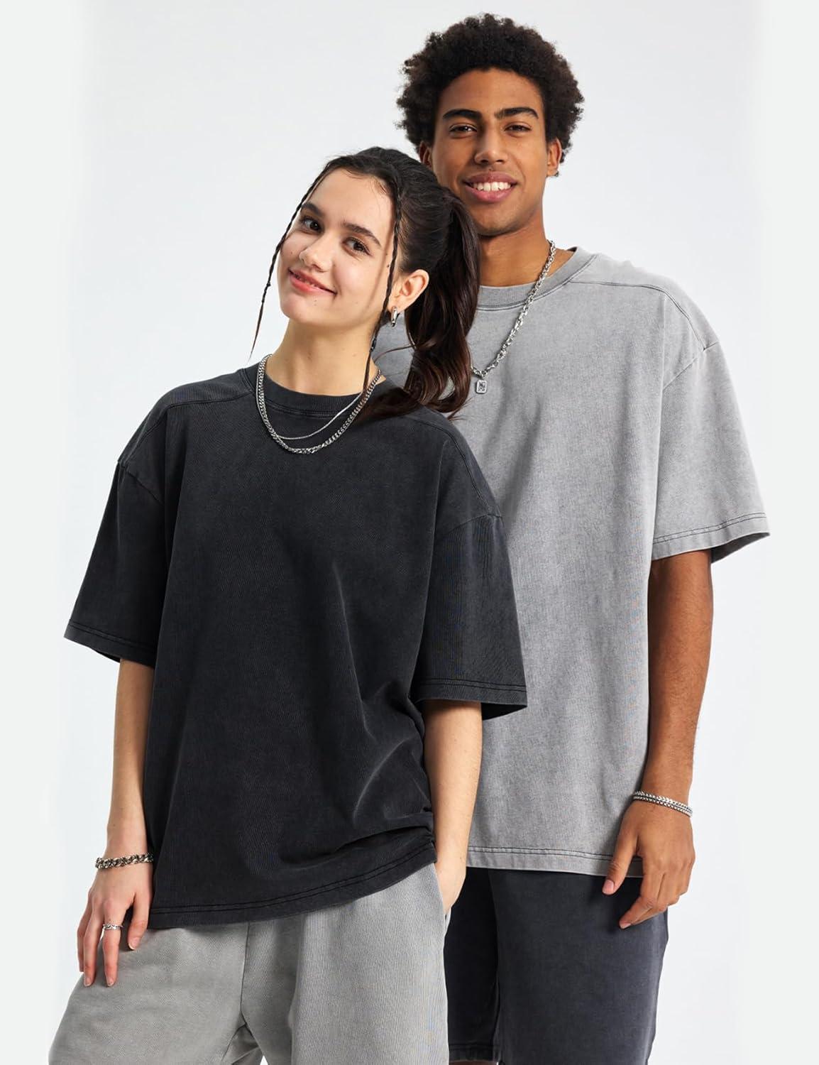 image:imageArssm Oversized Tshirts for Men Acid Wash Loose Fit Vintage Cotton Heavyweight T Shirts Baggy TeesBlackblackgreykhaki