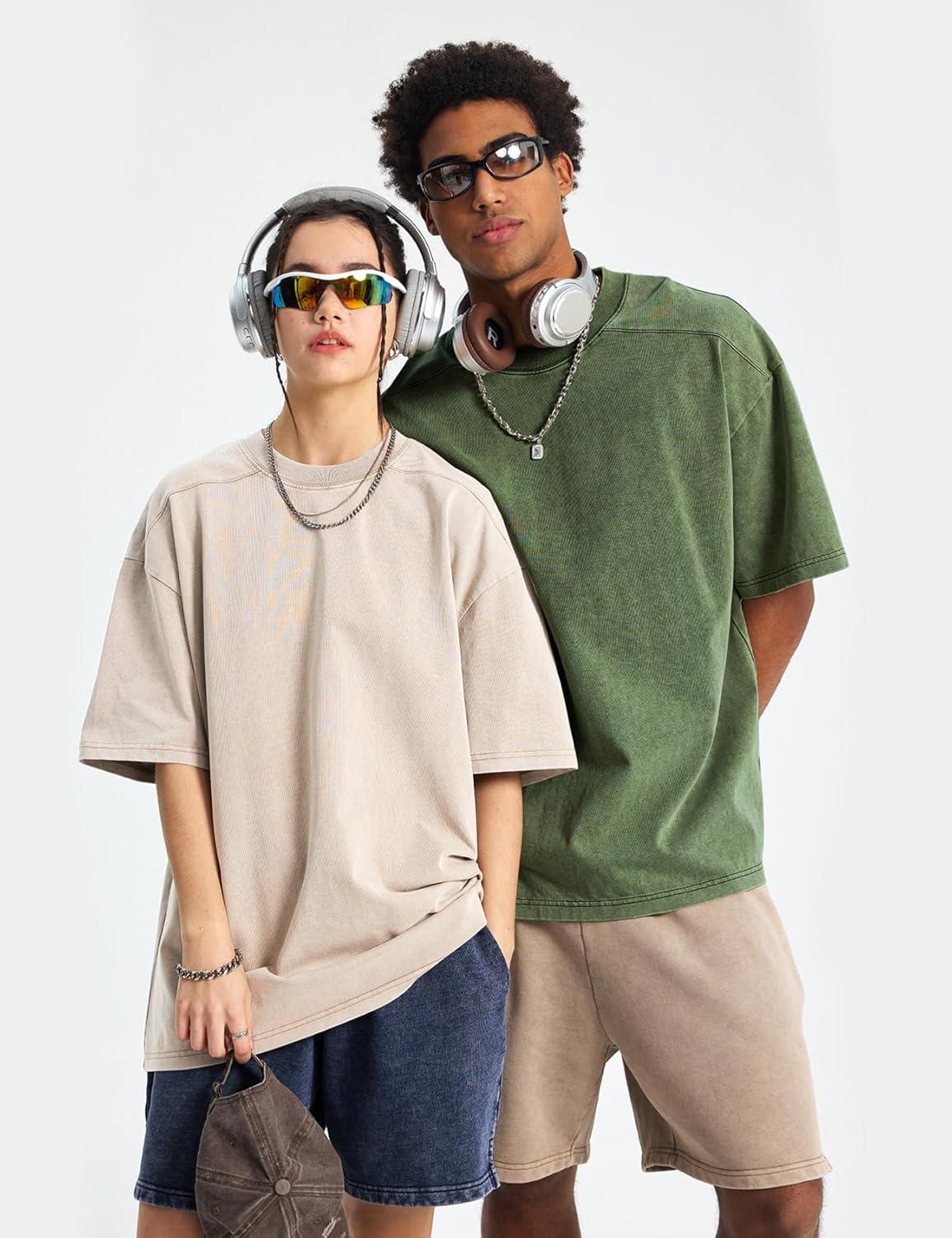 image:imageArssm Oversized Tshirts for Men Acid Wash Loose Fit Vintage Cotton Heavyweight T Shirts Baggy TeesBlackgreyarmybeige
