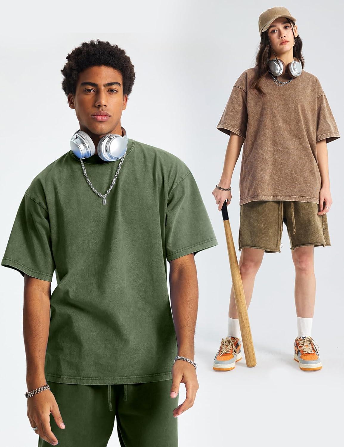 image:imageArssm Oversized Tshirts for Men Acid Wash Loose Fit Vintage Cotton Heavyweight T Shirts Baggy TeesBlackgreykhakiarmy