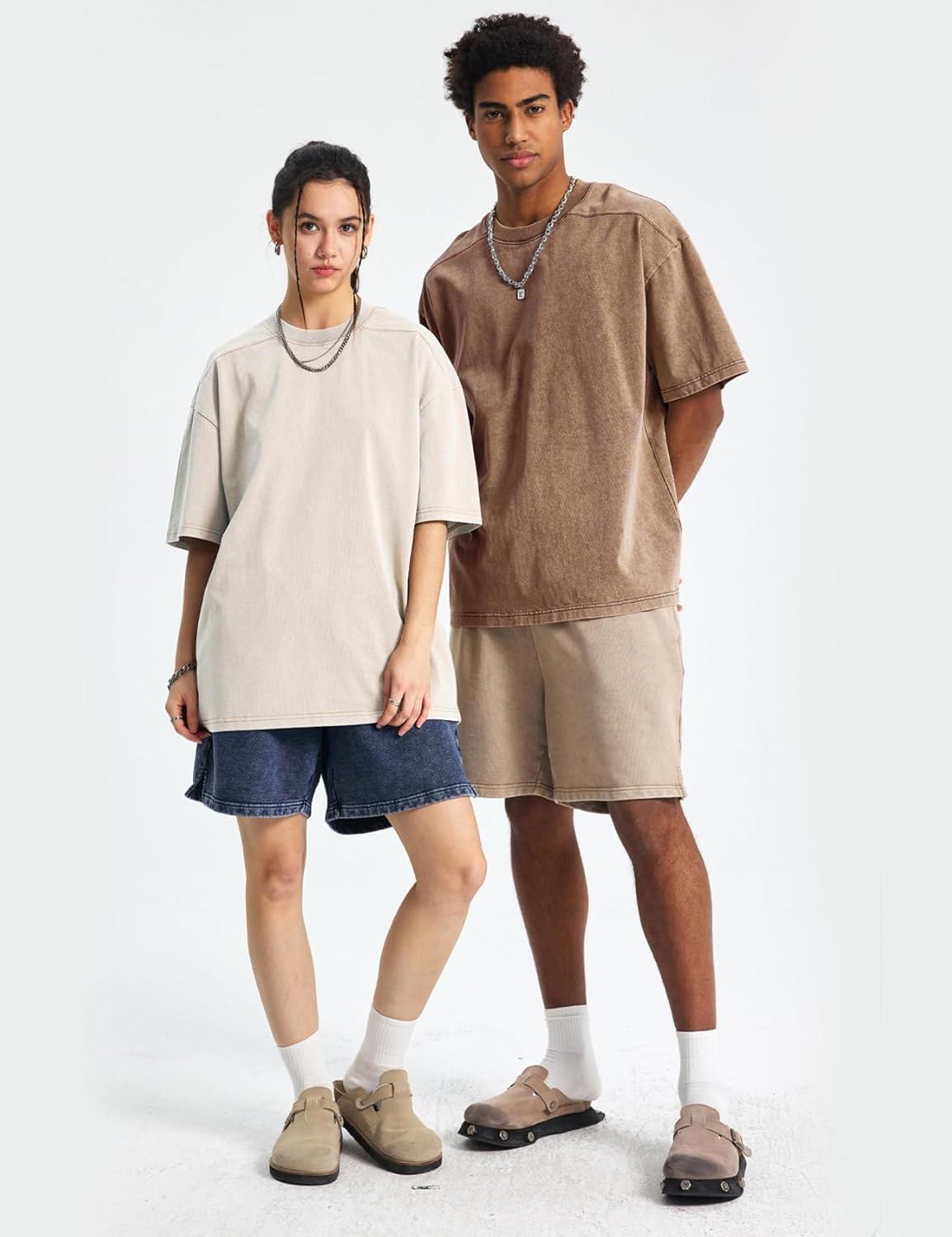 image:imageArssm Oversized Tshirts for Men Acid Wash Loose Fit Vintage Cotton Heavyweight T Shirts Baggy TeesBlackgreykhakibeige