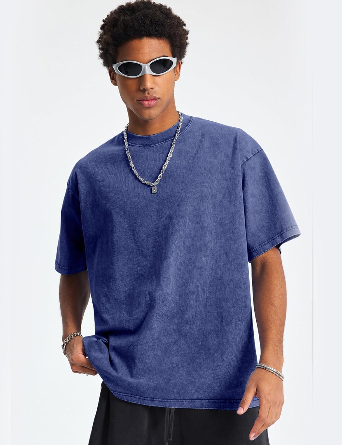 image:imageArssm Oversized Tshirts for Men Acid Wash Loose Fit Vintage Cotton Heavyweight T Shirts Baggy TeesBlackgreykhakiblue