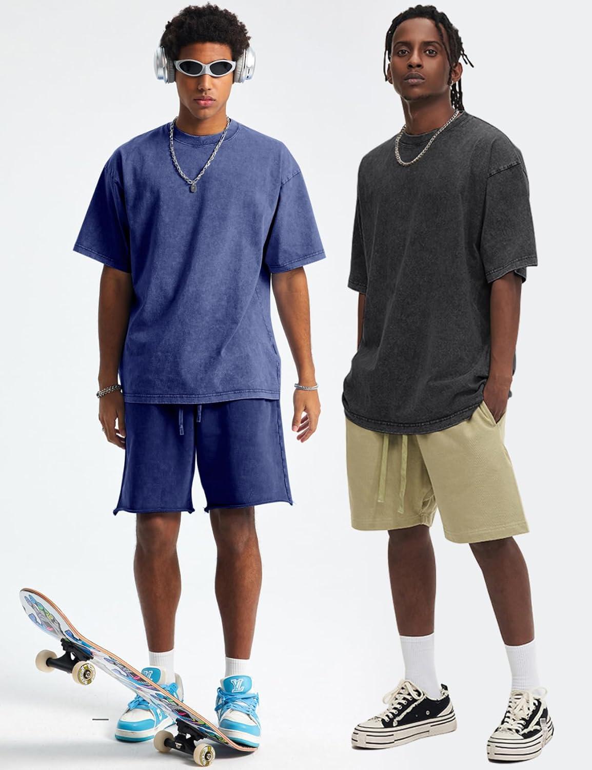 image:imageArssm Oversized Tshirts for Men Acid Wash Loose Fit Vintage Cotton Heavyweight T Shirts Baggy TeesBlackgreykhakiblue