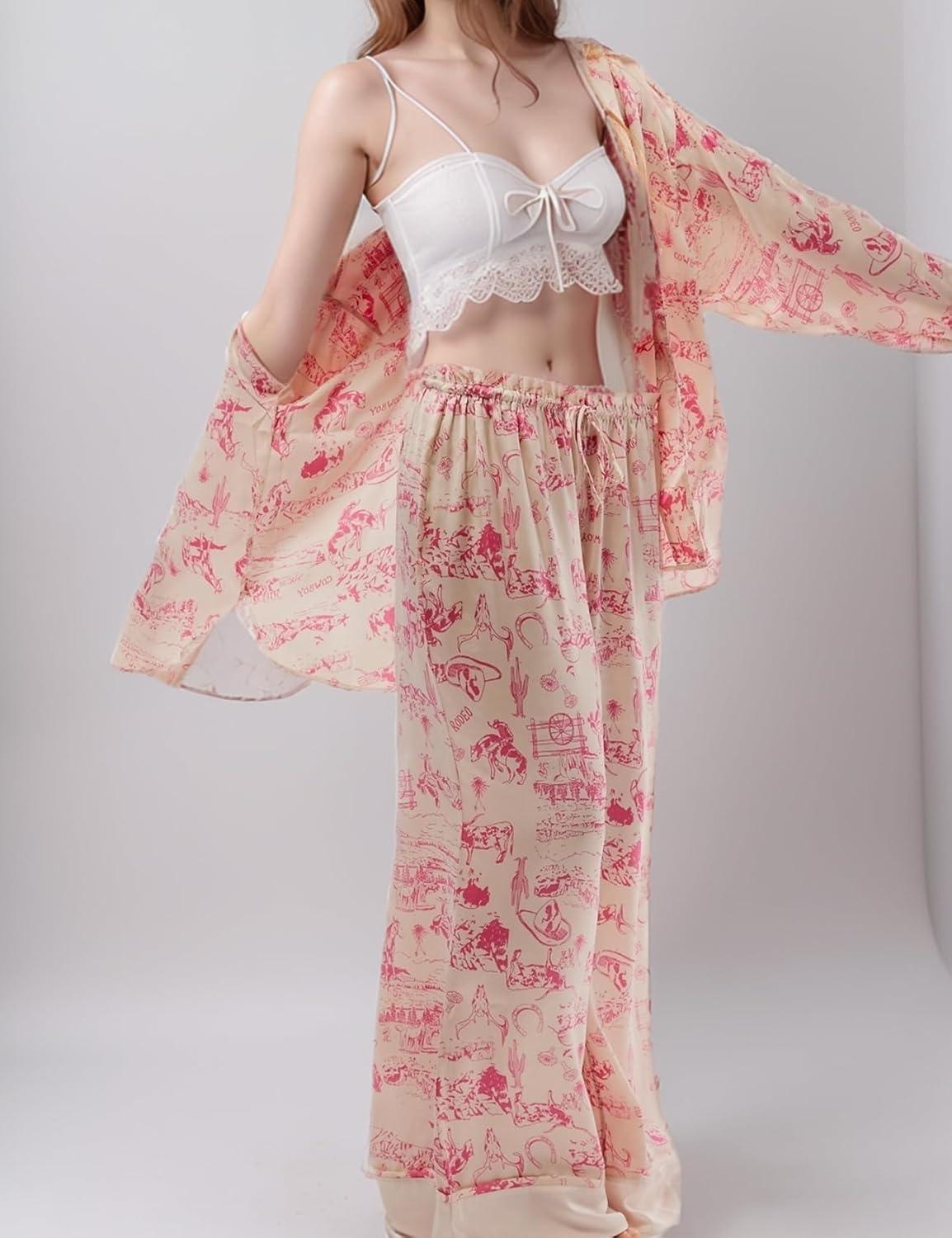 image:imageArssm Satin Pajama Set for Women Silk Pajamas Set 2 Piece Floral Pj Set Long Sleeve Button Down Pjs SleepwearApricot