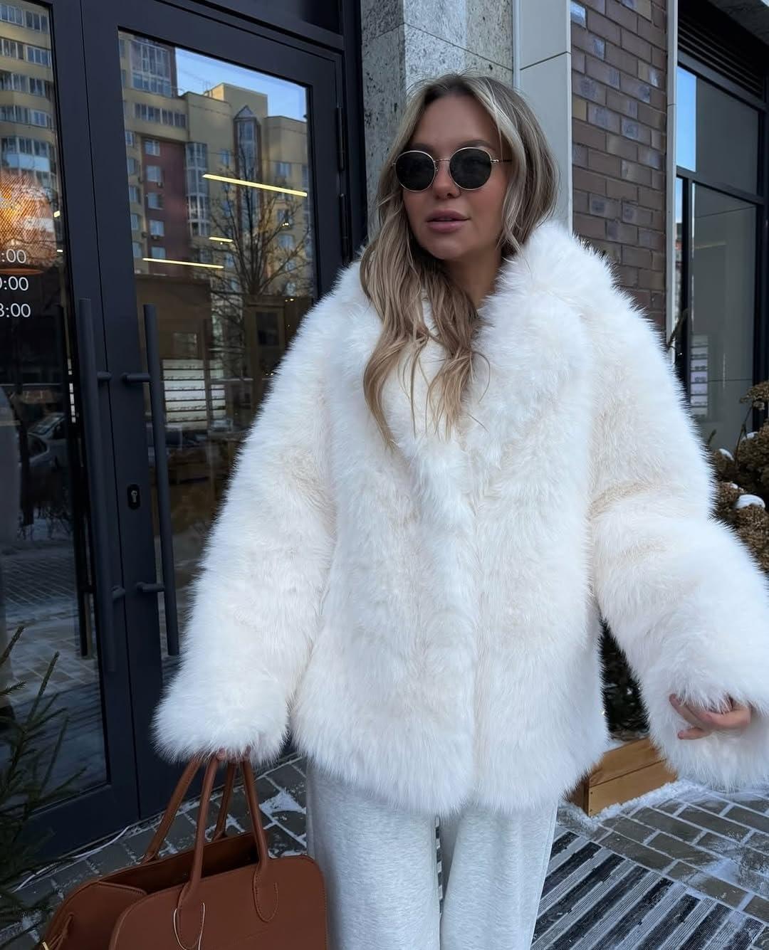 image:imageArssm Womens Faux Fur Coat Long Sleeve Fluffy Jacket Open Front Furry Winter Warm Lapel Shaggy Coat OutwearWhite