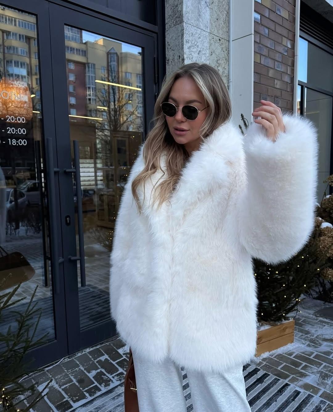 image:imageArssm Womens Faux Fur Coat Long Sleeve Fluffy Jacket Open Front Furry Winter Warm Lapel Shaggy Coat OutwearWhite