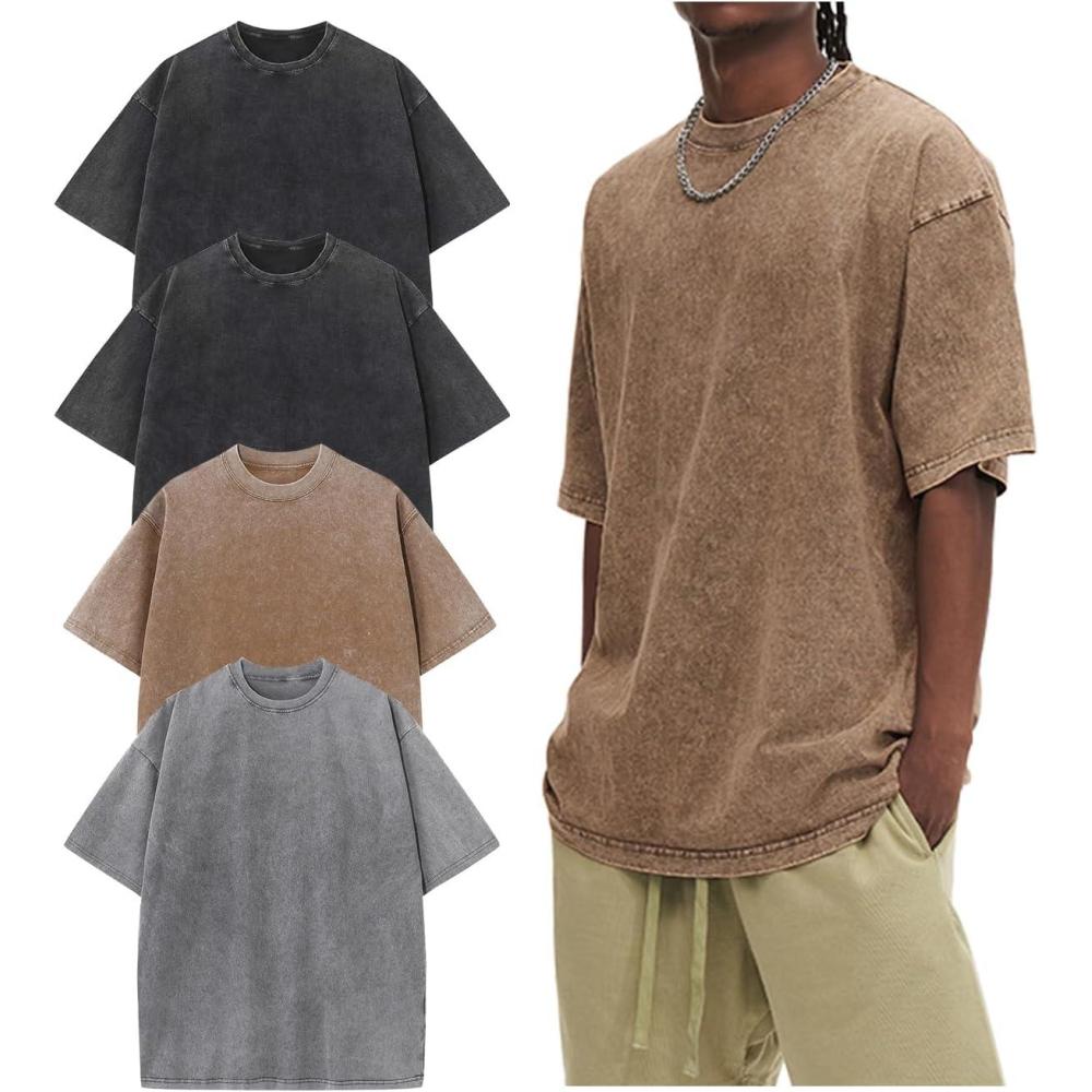 image:imageArssm Oversized Tshirts for Men Acid Wash Loose Fit Vintage Cotton Heavyweight T Shirts Baggy TeesBlackblackgreykhaki