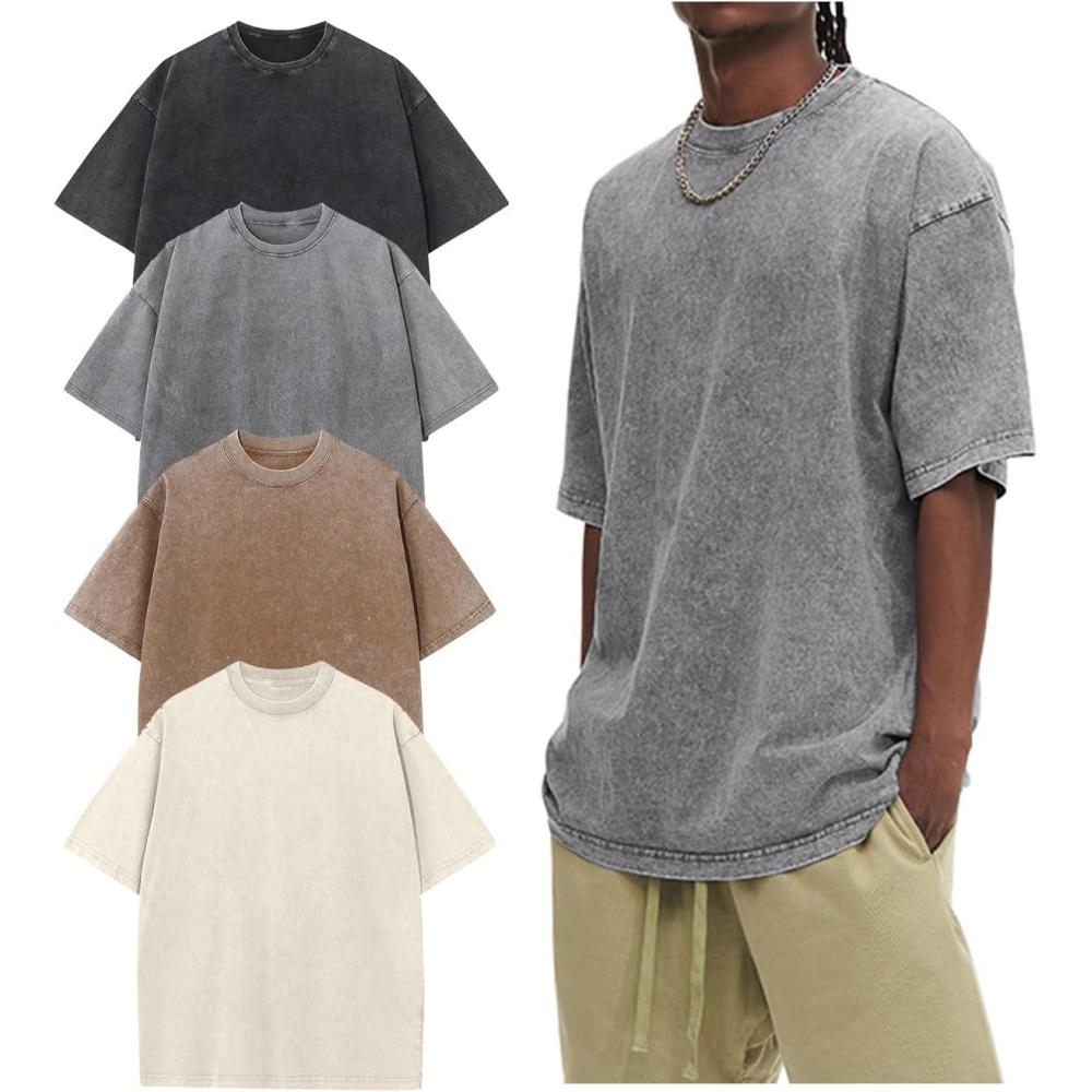image:imageArssm Oversized Tshirts for Men Acid Wash Loose Fit Vintage Cotton Heavyweight T Shirts Baggy TeesBlackgreykhakibeige