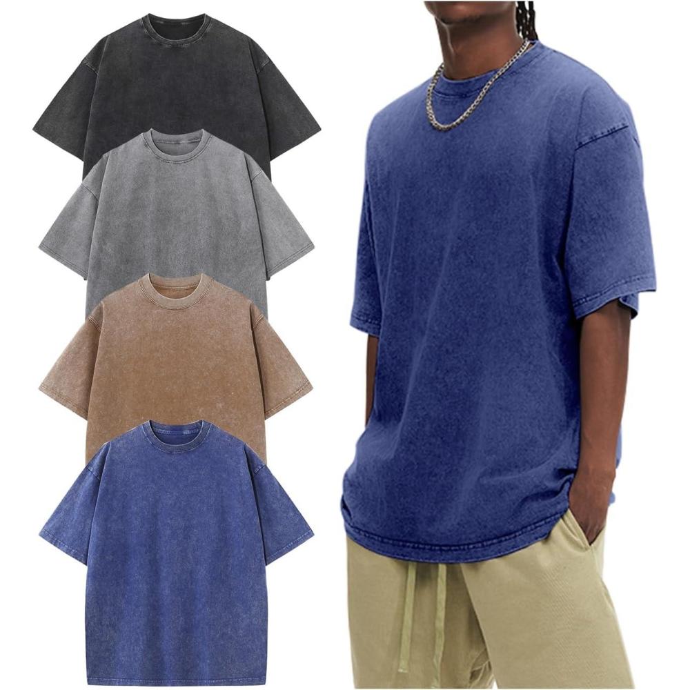 image:imageArssm Oversized Tshirts for Men Acid Wash Loose Fit Vintage Cotton Heavyweight T Shirts Baggy TeesBlackgreykhakiblue