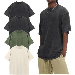 Arssm Oversized Tshirts for Men Acid Wash Loose Fit Vintage Cotton Heavyweight T Shirts Baggy Tees(Blackblackarmybeige)