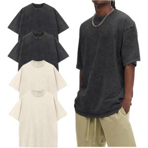 Arssm Oversized Tshirts for Men Acid Wash Loose Fit Vintage Cotton Heavyweight T Shirts Baggy Tees(Blackblackbeigebeige)