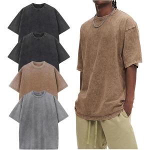 Arssm Oversized Tshirts for Men Acid Wash Loose Fit Vintage Cotton Heavyweight T Shirts Baggy Tees(Blackblackgreykhaki)
