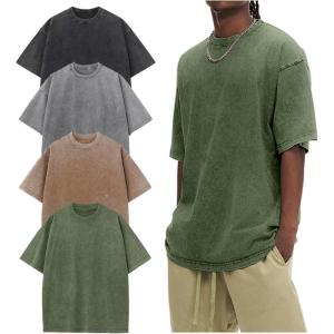 Arssm Oversized Tshirts for Men Acid Wash Loose Fit Vintage Cotton Heavyweight T Shirts Baggy Tees(Blackgreykhakiarmy)