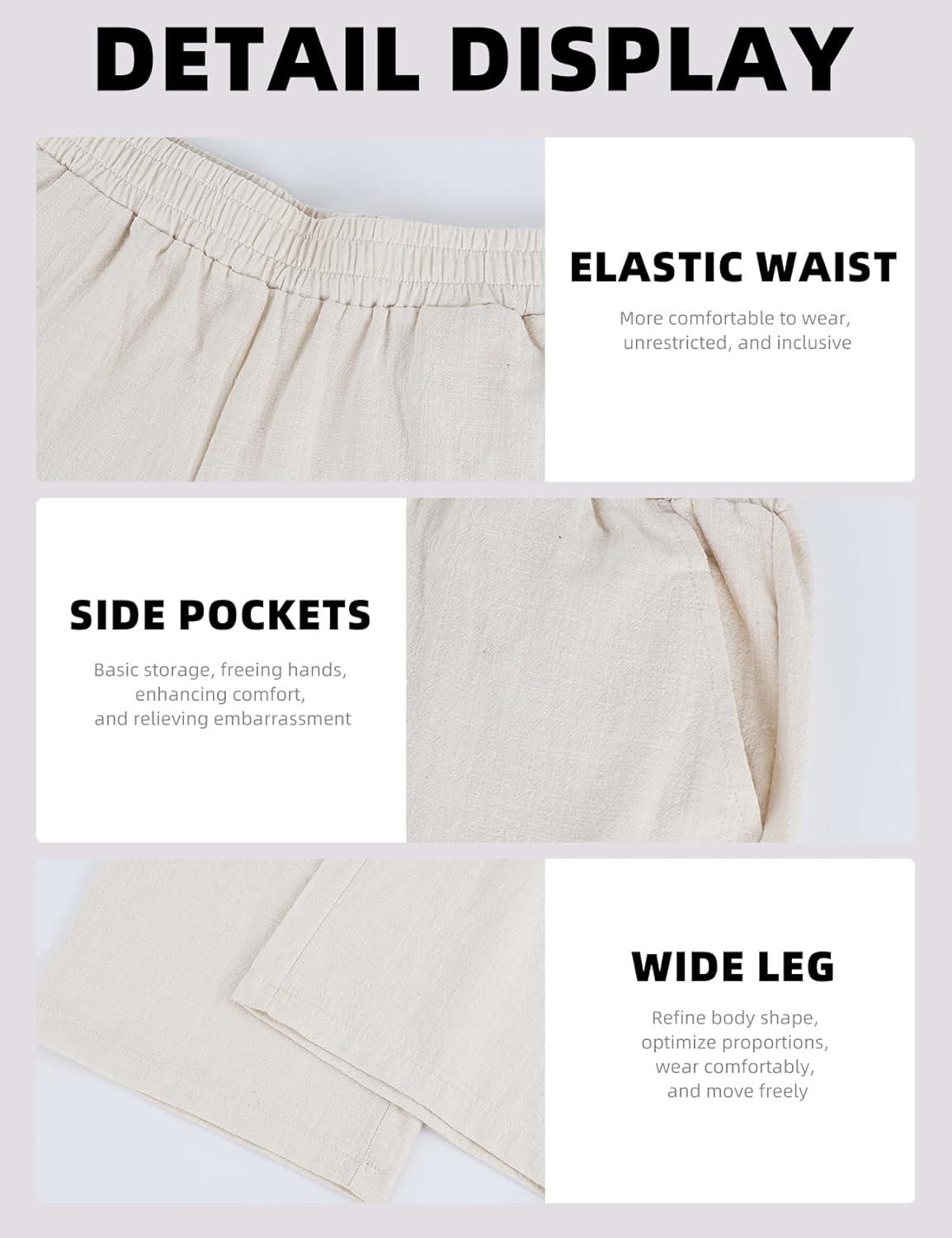 image:imageArssm Mens Cotton Linen Pants Wide Leg Baggy Pants Elastic Waist Casual Summer Beach Palazzo TrousersBeige