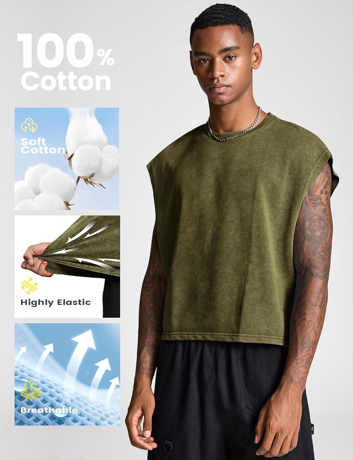 image:imageArssm Mens Crop T Shirts Acid Wash Tank Top Dolman Sleeve Vintage Crewneck Loose Pullover TopBlackarmy