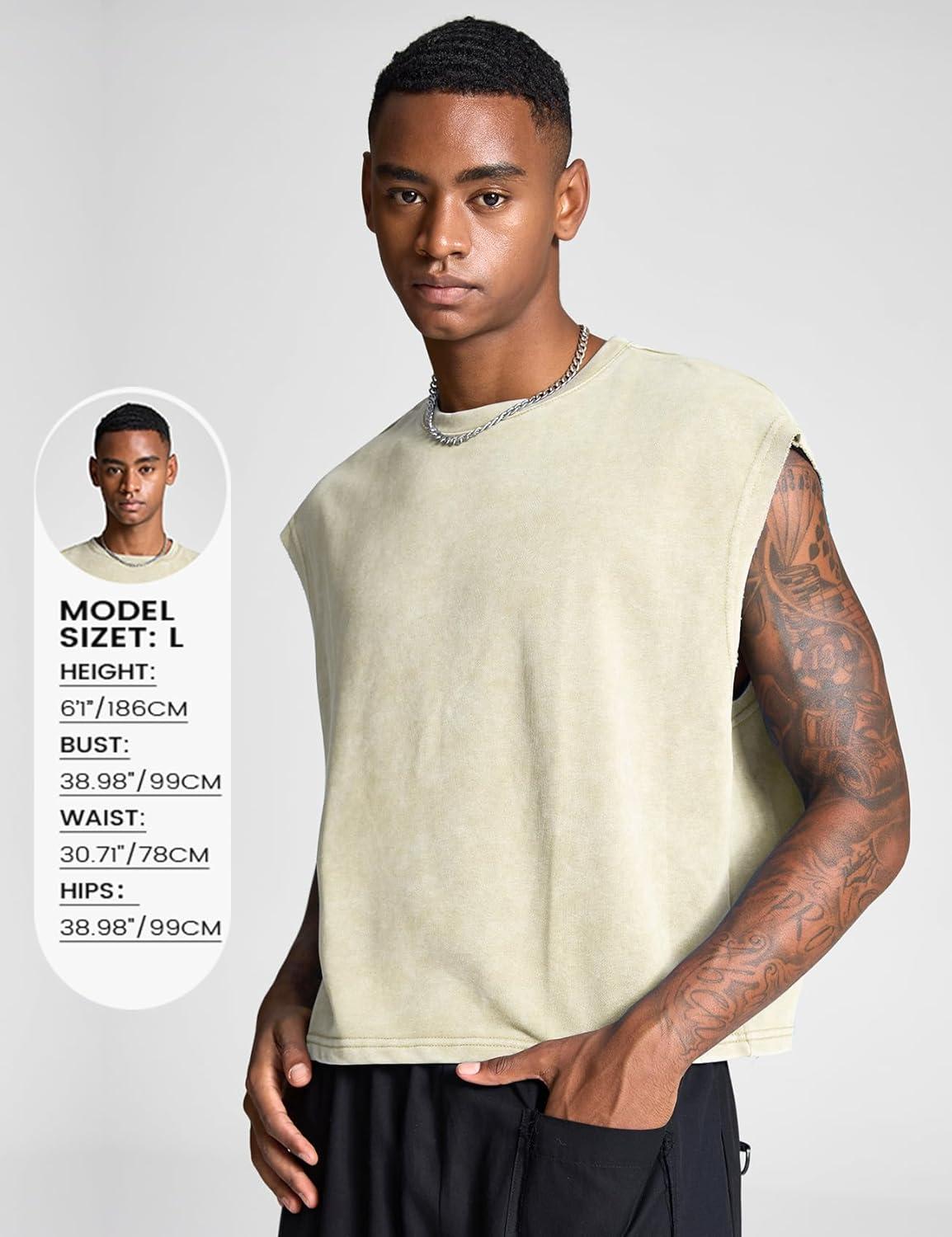 image:imageArssm Mens Crop T Shirts Acid Wash Tank Top Dolman Sleeve Vintage Crewneck Loose Pullover TopBlackbeige
