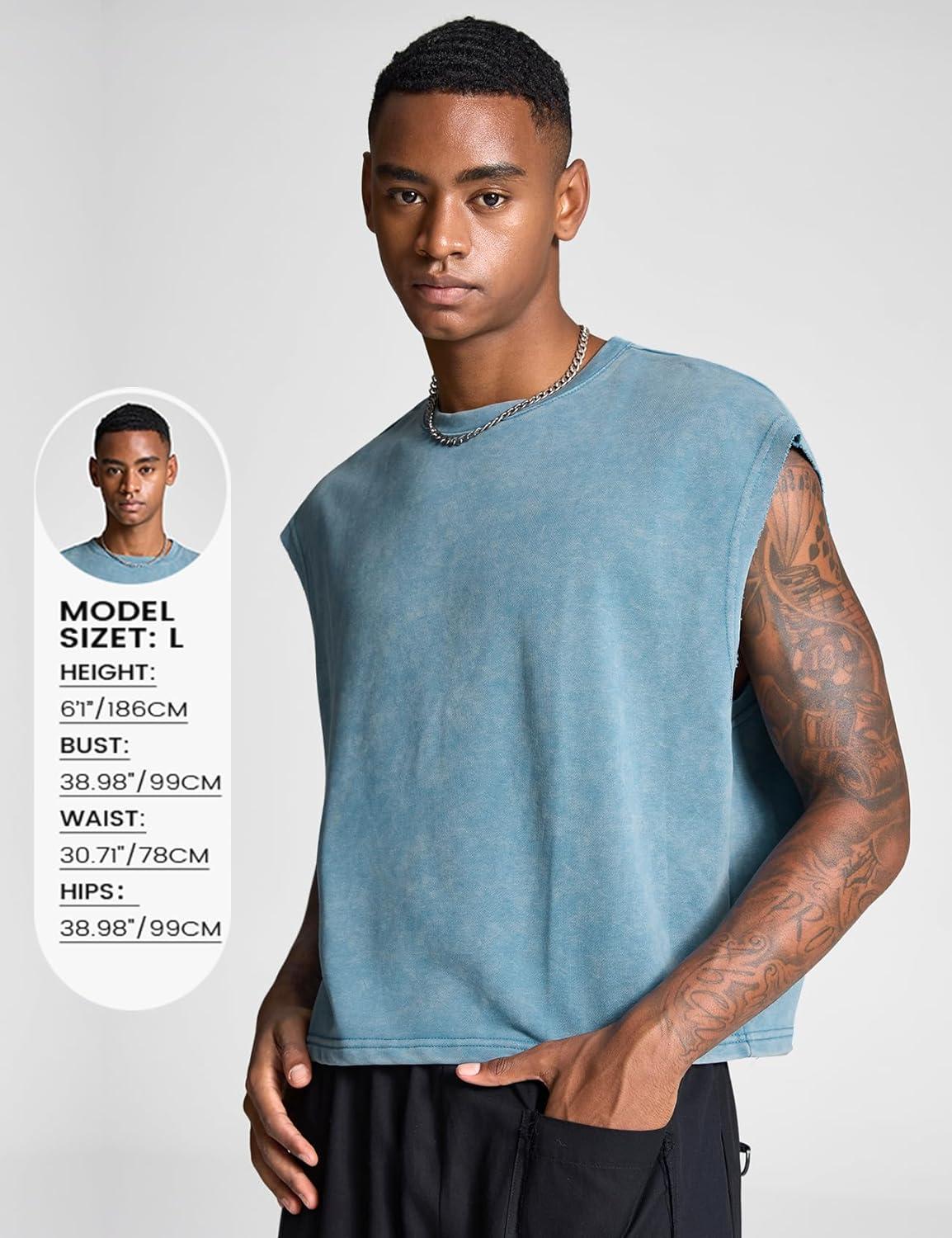 image:imageArssm Mens Crop T Shirts Acid Wash Tank Top Dolman Sleeve Vintage Crewneck Loose Pullover TopBlackblue