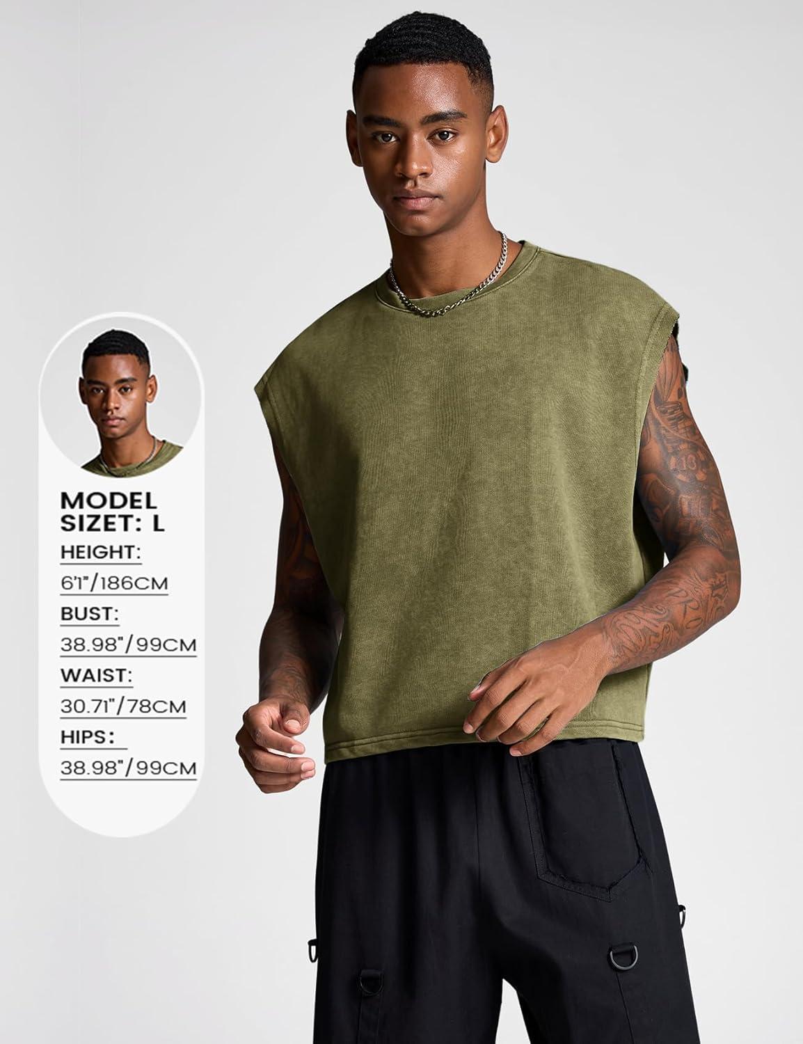image:imageArssm Mens Crop T Shirts Acid Wash Tank Top Dolman Sleeve Vintage Crewneck Loose Pullover TopBluearmy