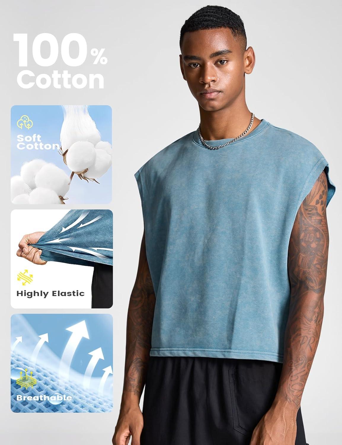 image:imageArssm Mens Crop T Shirts Acid Wash Tank Top Dolman Sleeve Vintage Crewneck Loose Pullover TopBluearmy