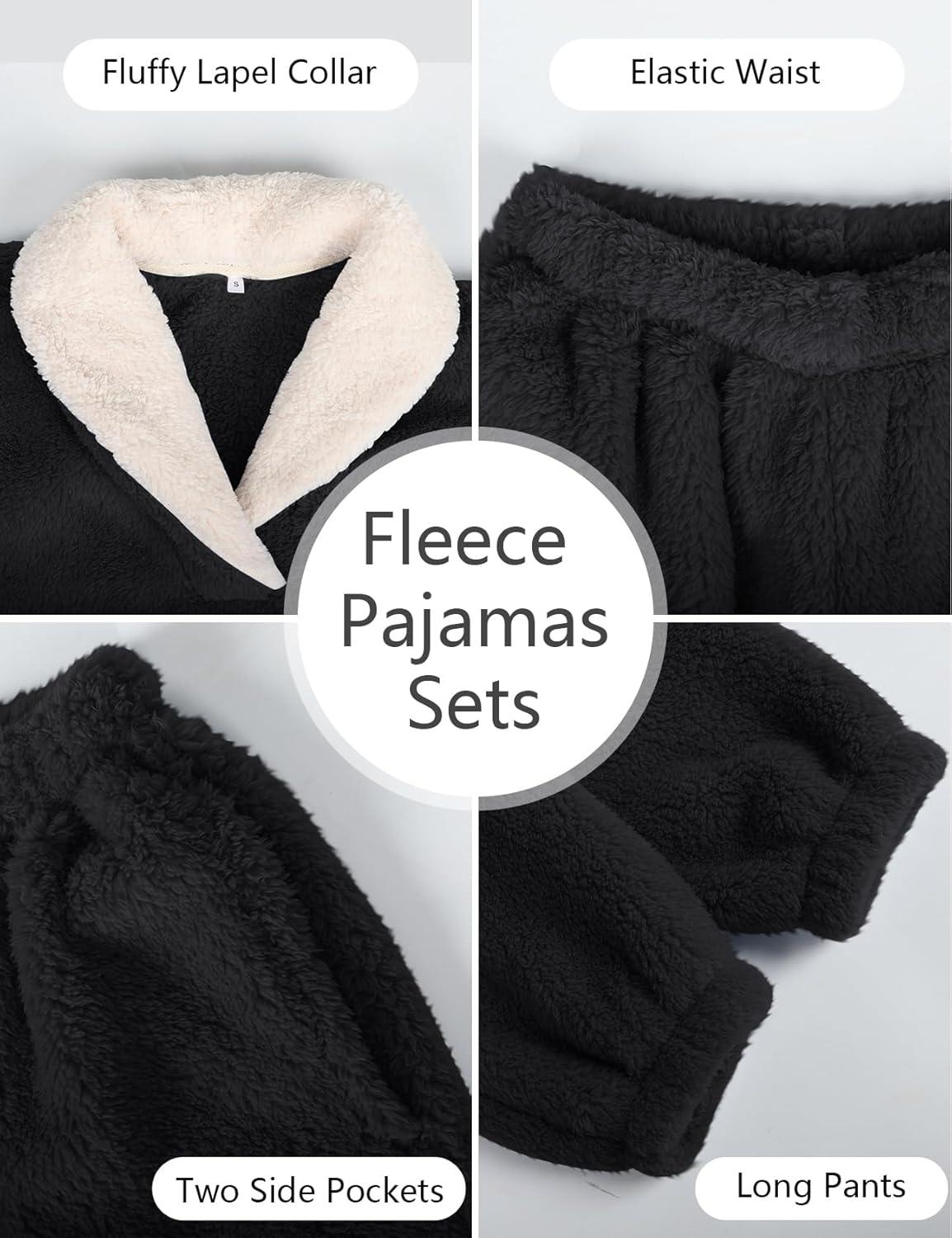 image:imageArssm Mens Fluffy Pajamas Set 2 Piece Fleece Pjs Loose Plush Winter Warm Cozy Loungewear SleepwearBlack