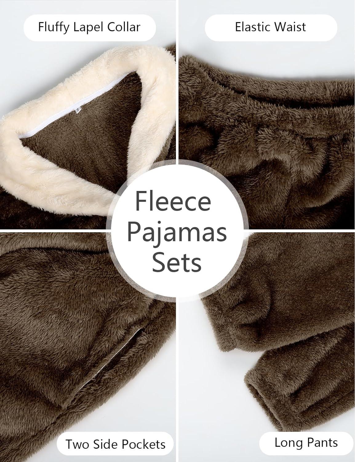 image:imageArssm Mens Fluffy Pajamas Set 2 Piece Fleece Pjs Loose Plush Winter Warm Cozy Loungewear SleepwearBrown