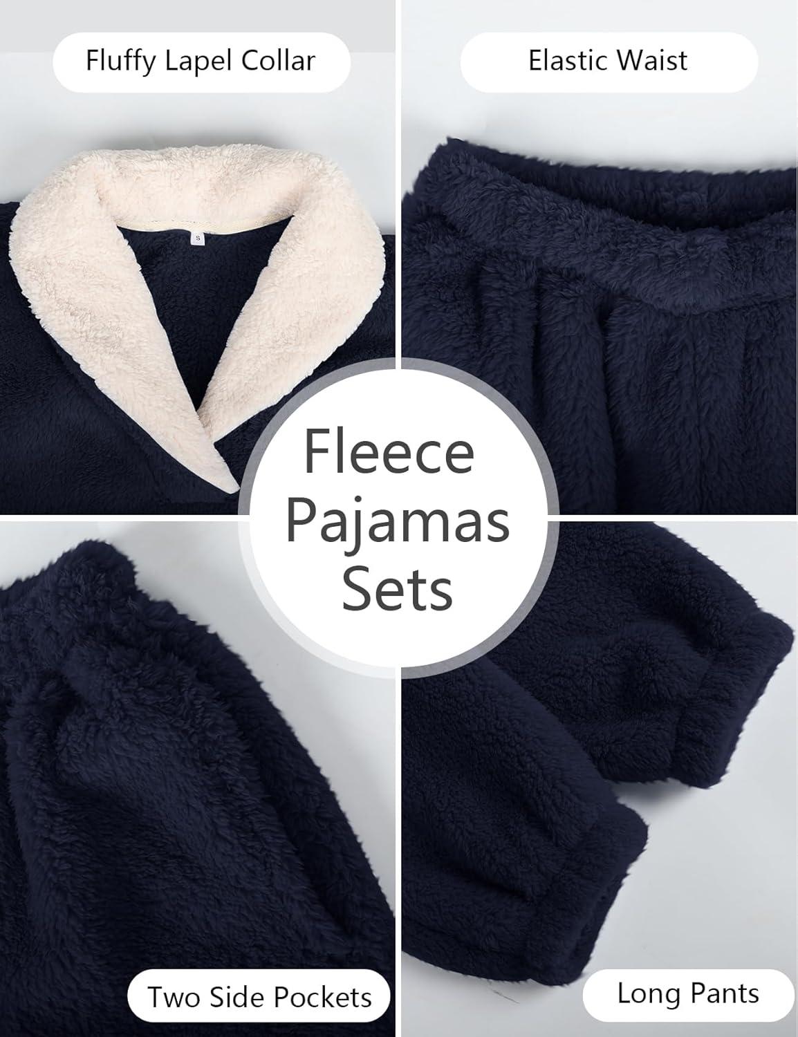image:imageArssm Mens Fluffy Pajamas Set 2 Piece Fleece Pjs Loose Plush Winter Warm Cozy Loungewear SleepwearDarkblue