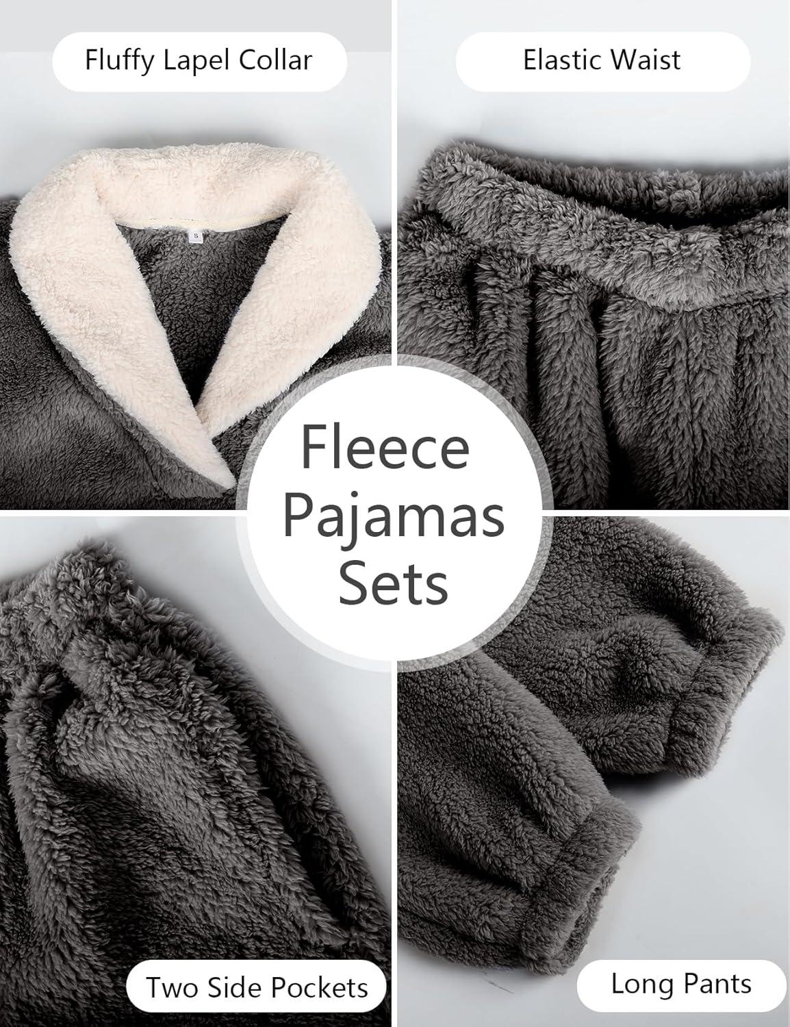 image:imageArssm Mens Fluffy Pajamas Set 2 Piece Fleece Pjs Loose Plush Winter Warm Cozy Loungewear SleepwearDarkgrey