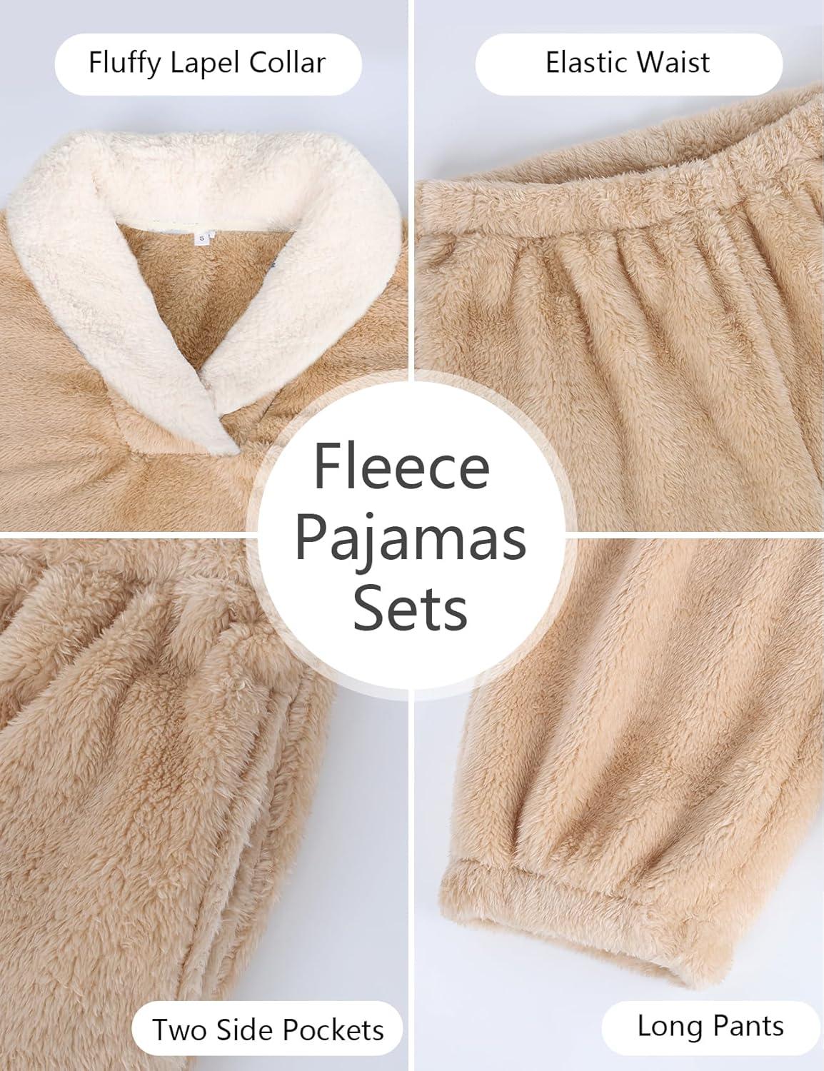 image:imageArssm Mens Fluffy Pajamas Set 2 Piece Fleece Pjs Loose Plush Winter Warm Cozy Loungewear SleepwearKhaki