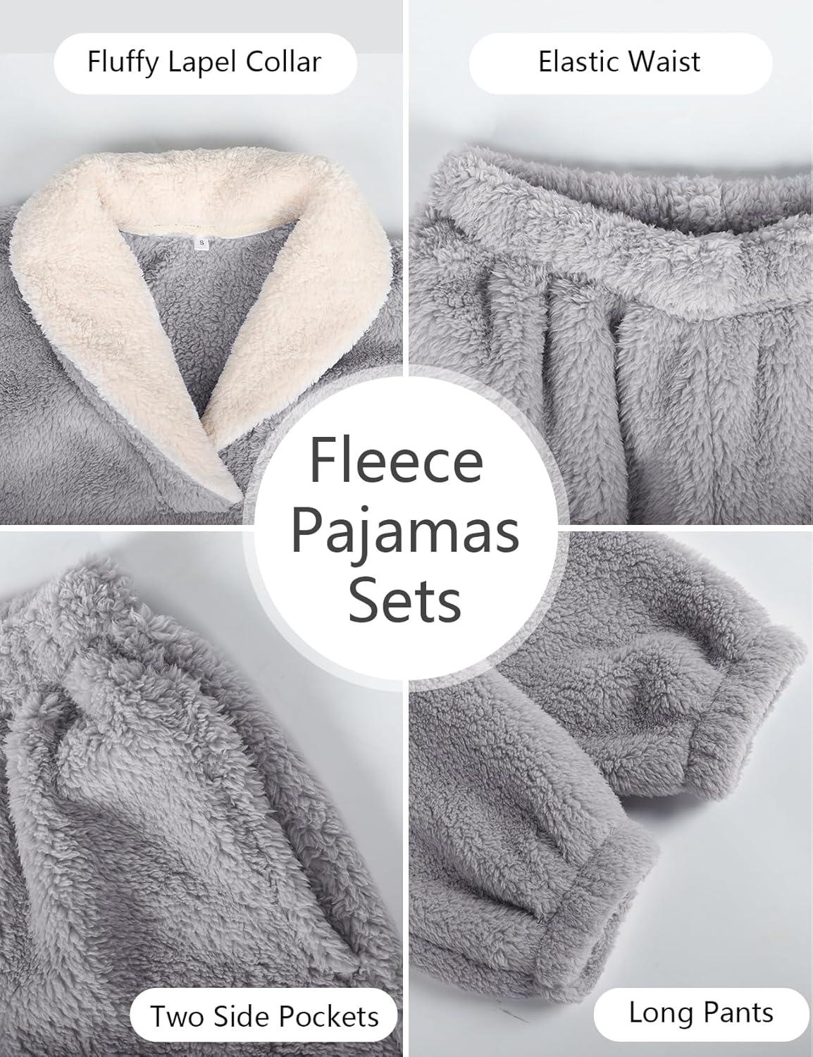 image:imageArssm Mens Fluffy Pajamas Set 2 Piece Fleece Pjs Loose Plush Winter Warm Cozy Loungewear SleepwearLightgrey