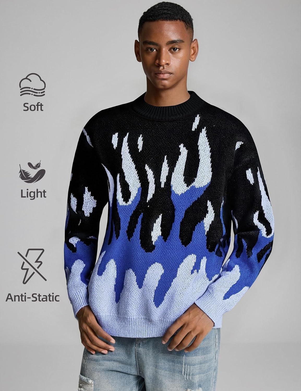 image:imageArssm Mens Oversized Sweater Graphic Knit Aesthetic Crewneck Streetwear Pullover Jumper TopsBlue