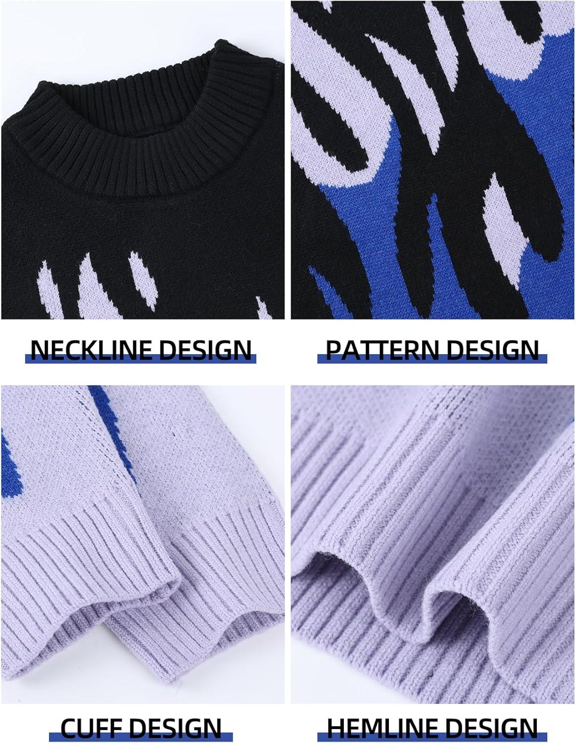 image:imageArssm Mens Oversized Sweater Graphic Knit Aesthetic Crewneck Streetwear Pullover Jumper TopsBlue