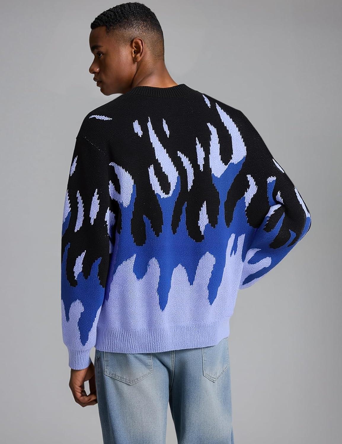 image:imageArssm Mens Oversized Sweater Graphic Knit Aesthetic Crewneck Streetwear Pullover Jumper TopsBlue