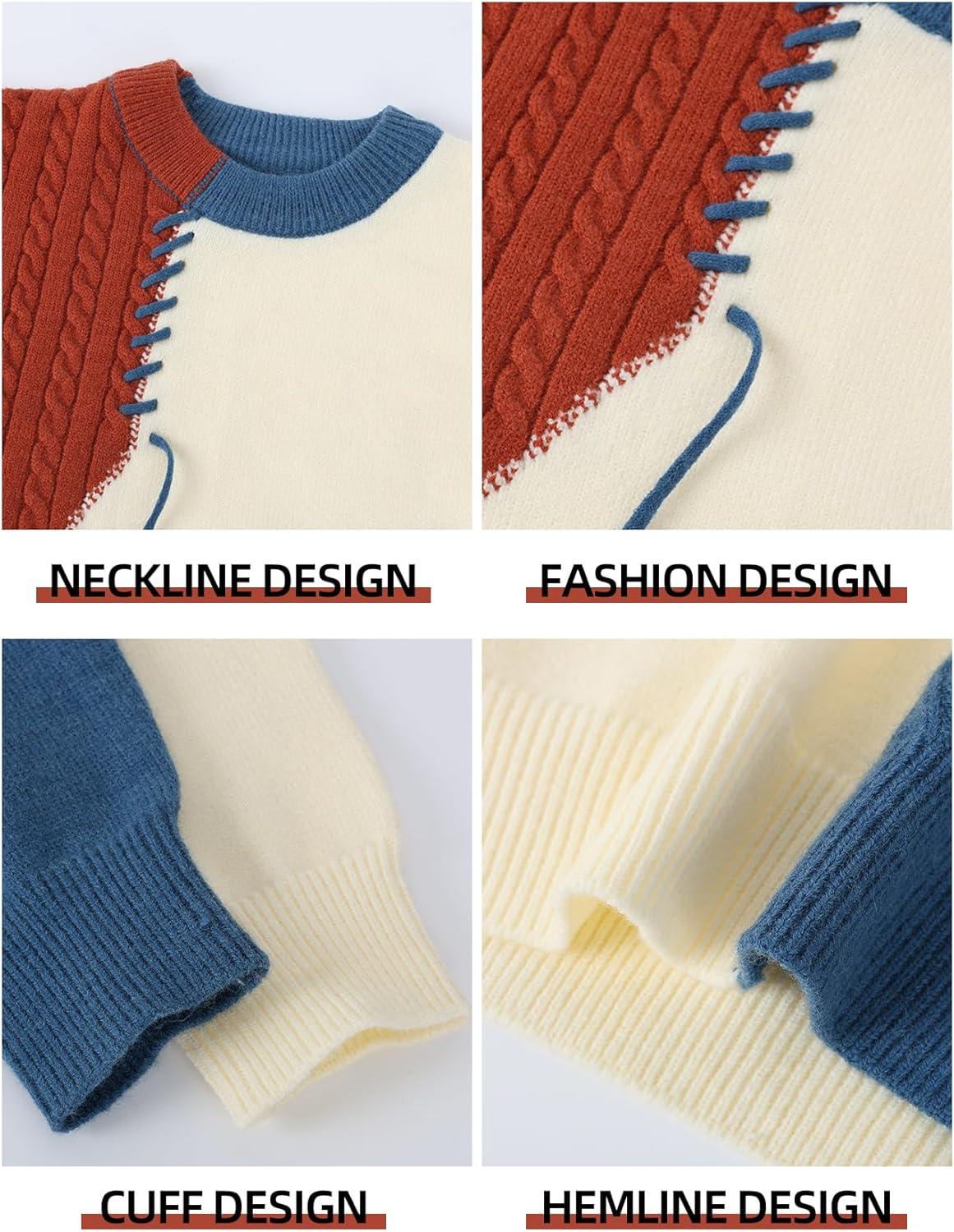 image:imageArssm Mens Oversized Sweater Graphic Knit Aesthetic Crewneck Streetwear Pullover Jumper TopsLightblue