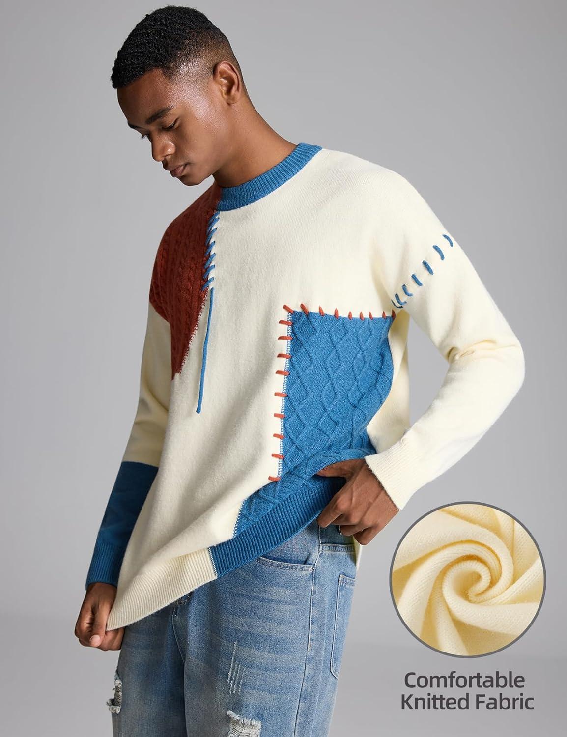 image:imageArssm Mens Oversized Sweater Graphic Knit Aesthetic Crewneck Streetwear Pullover Jumper TopsLightblue