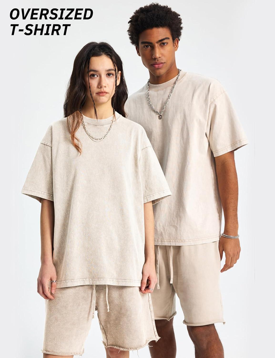 image:imageArssm Mens Oversized T Shirts Cotton Acid Wash TShirts Baggy Vintage Tees Loose Fit Heavyweight Streetwear TopsBeigetshirt