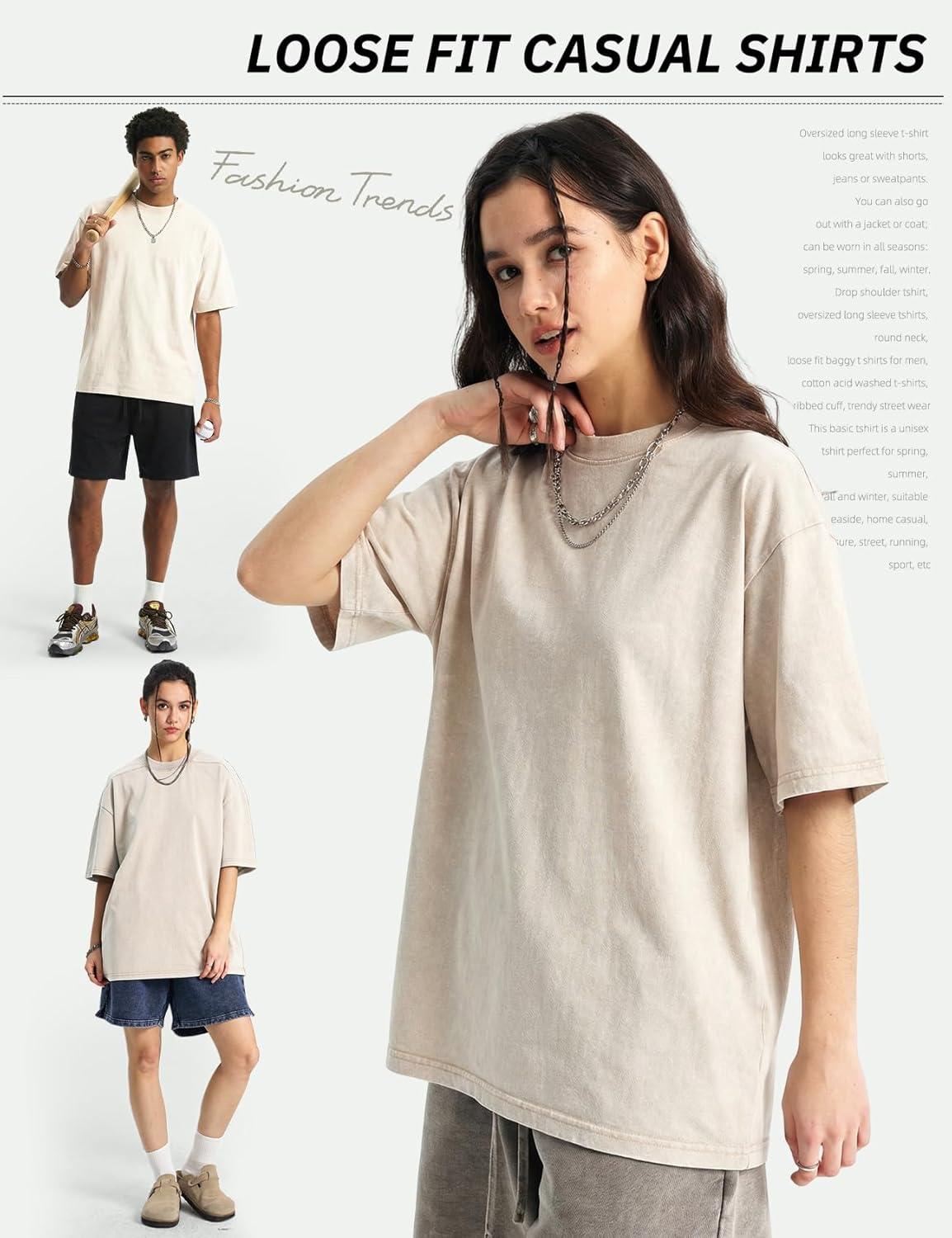 image:imageArssm Mens Oversized T Shirts Cotton Acid Wash TShirts Baggy Vintage Tees Loose Fit Heavyweight Streetwear TopsBeigetshirt