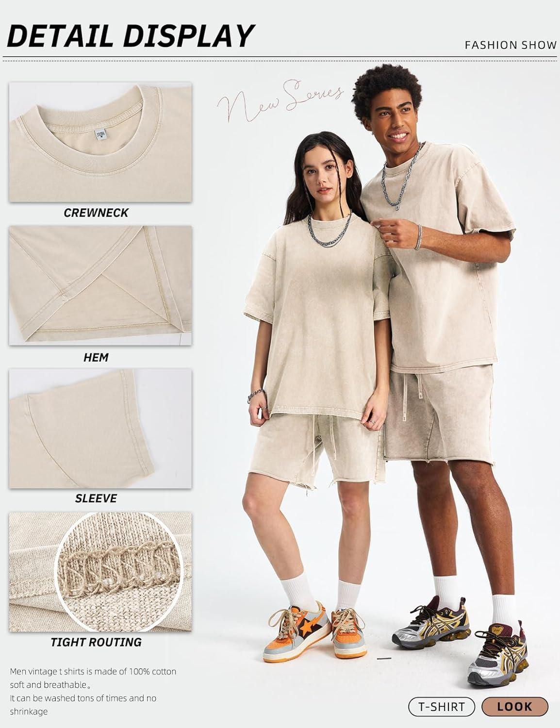 image:imageArssm Mens Oversized T Shirts Cotton Acid Wash TShirts Baggy Vintage Tees Loose Fit Heavyweight Streetwear TopsBeigetshirt