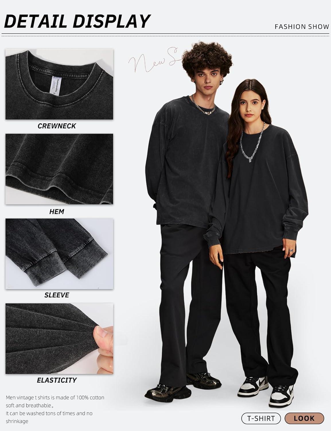 image:imageArssm Mens Oversized T Shirts Cotton Acid Wash TShirts Baggy Vintage Tees Loose Fit Heavyweight Streetwear TopsBlackbeigeblack
