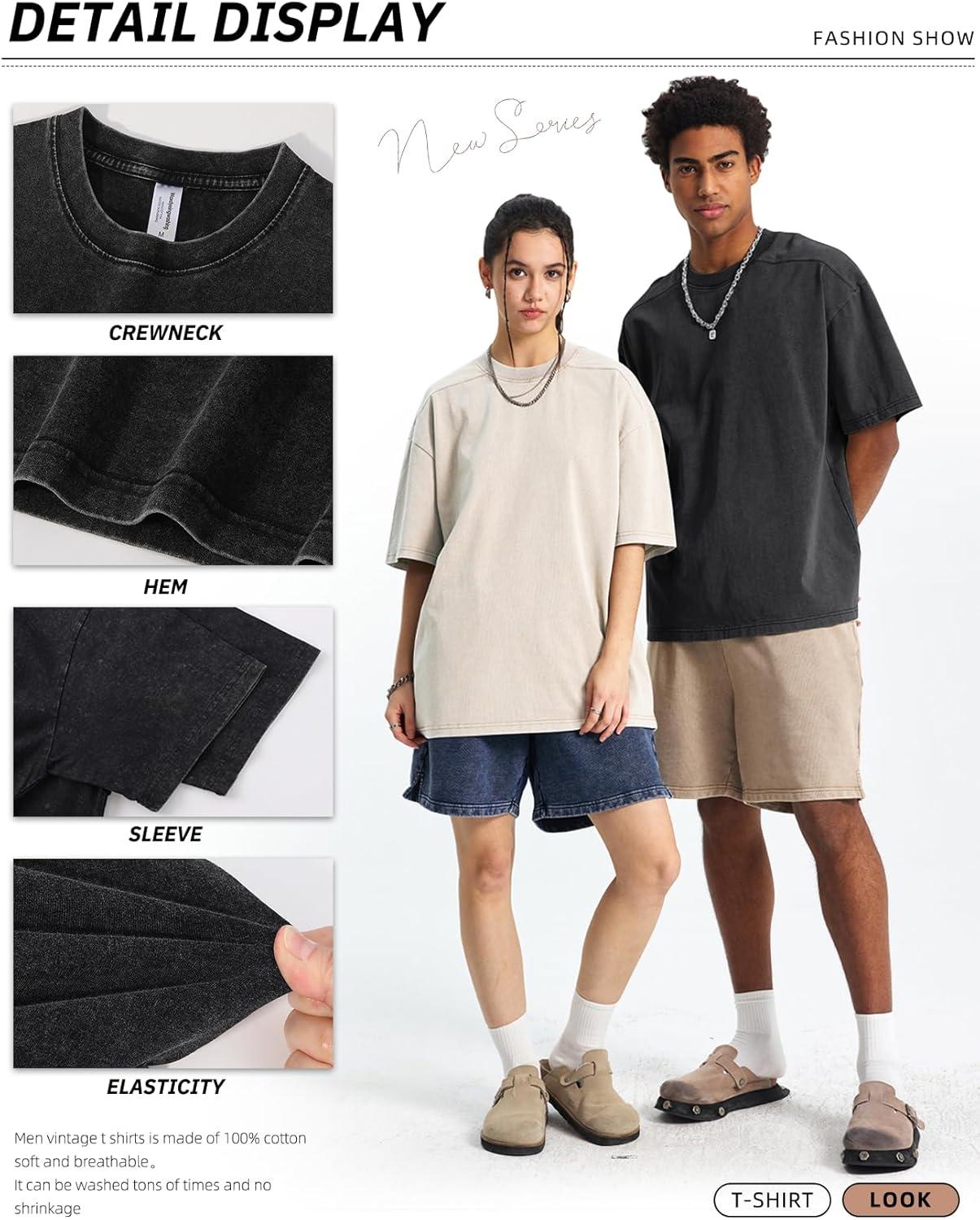 image:imageArssm Mens Oversized T Shirts Cotton Acid Wash TShirts Baggy Vintage Tees Loose Fit Heavyweight Streetwear TopsBlackbeigekhaki