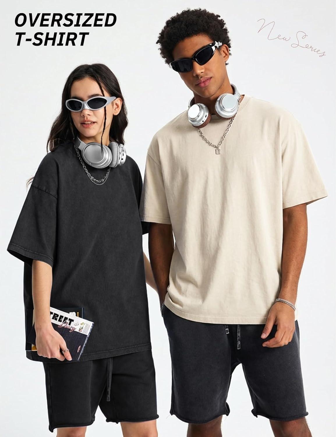 image:imageArssm Mens Oversized T Shirts Cotton Acid Wash TShirts Baggy Vintage Tees Loose Fit Heavyweight Streetwear TopsBlackbeigekhaki