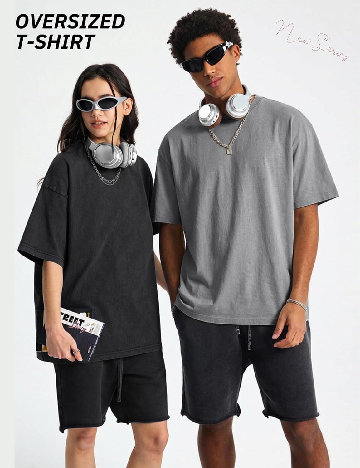 image:imageArssm Mens Oversized T Shirts Cotton Acid Wash TShirts Baggy Vintage Tees Loose Fit Heavyweight Streetwear TopsBlackgreybeige