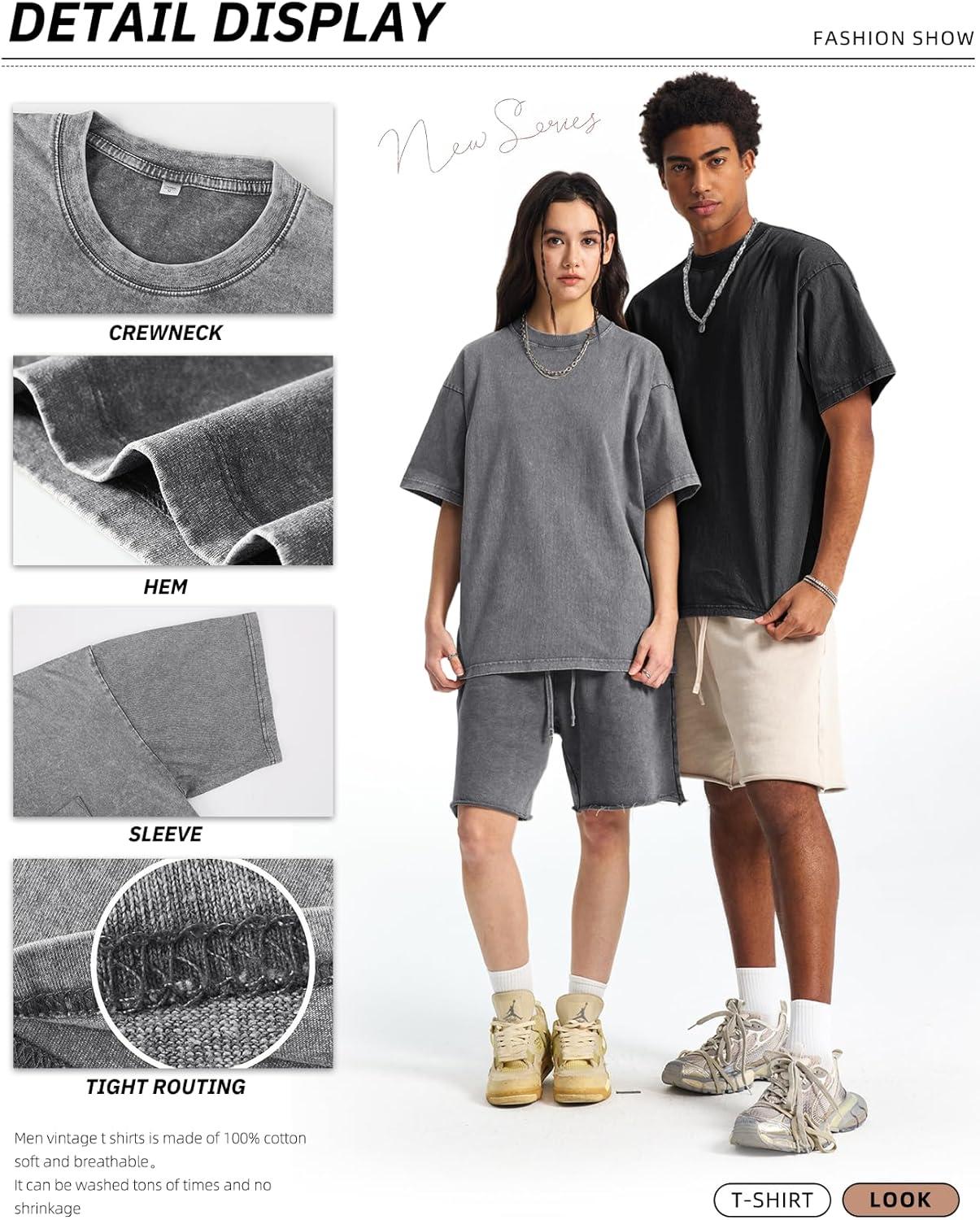 image:imageArssm Mens Oversized T Shirts Cotton Acid Wash TShirts Baggy Vintage Tees Loose Fit Heavyweight Streetwear TopsBlackgreybeige